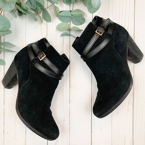 Cole Haan Hayes Belt Ankle Boot Bootie Black Suede